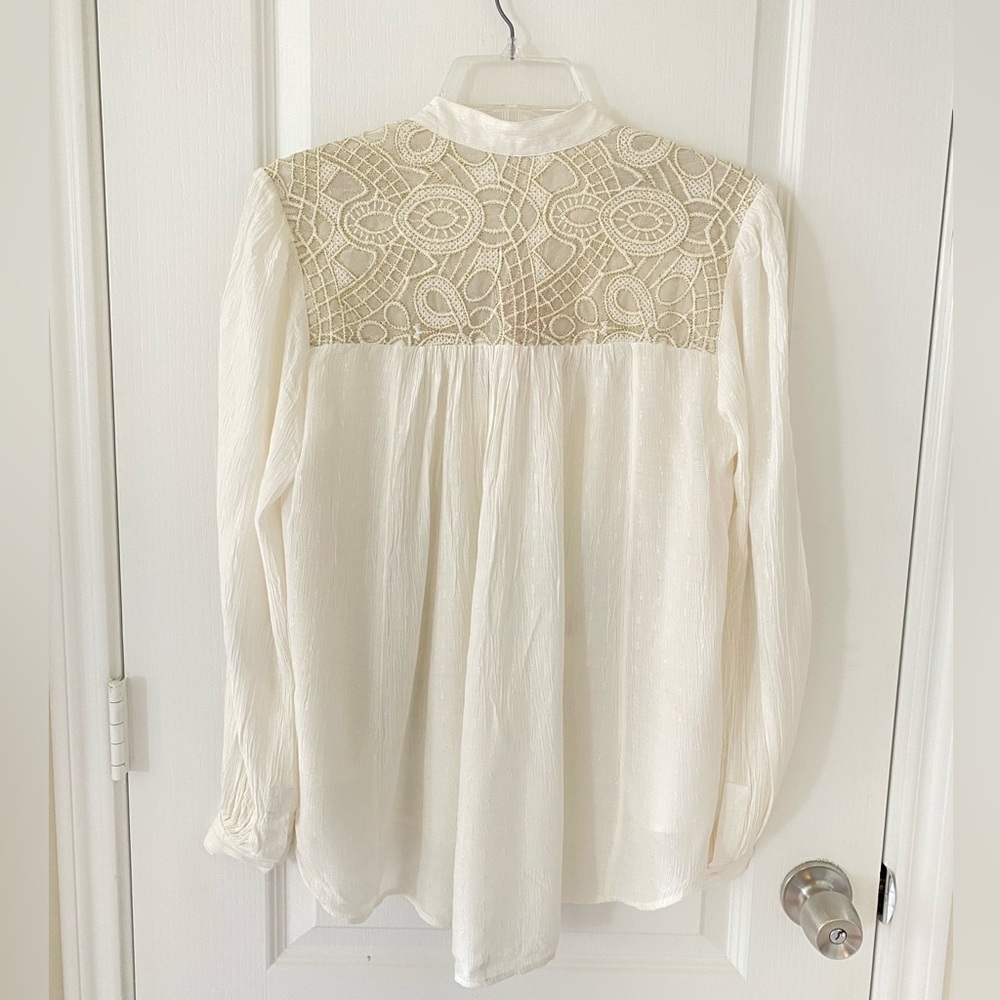 Free People Lacey White button down long sleeve Top Size XS NEW - Picture 3 of 6